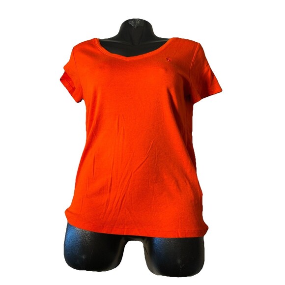 Ralph Lauren Red Pima Cotton V Neck T Shirt Size XL Cap Sleeve Stretch - Picture 1 of 4